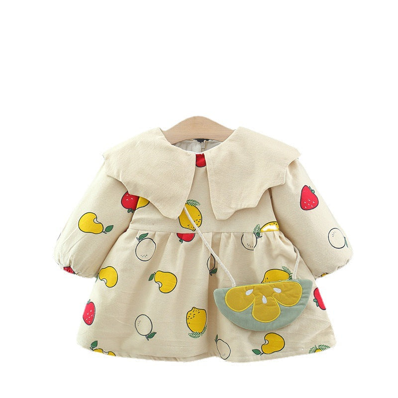 Autumn and Winter New Arrival Baby Girls Long Sleeves Fruits Print Dress-5